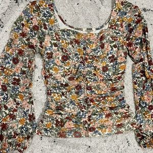 Square Neck Floral Ruched Top